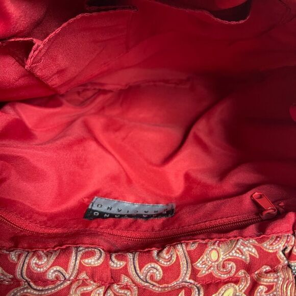 Braciano hand Bag Brass frame &Handle Kiss Lock Red & gold fabric beaded accent - Picture 9 of 9